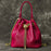 7628 Mini Bucket Bag Cowhide Leather Drawstring Crossbody Handbag with Chain Shoulder Strap for Women - Red - 2