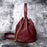 7628 Mini Bucket Bag Cowhide Leather Drawstring Crossbody Handbag with Chain Shoulder Strap for Women - Red - 3