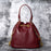7628 Mini Bucket Bag Cowhide Leather Drawstring Crossbody Handbag with Chain Shoulder Strap for Women - Red - 4