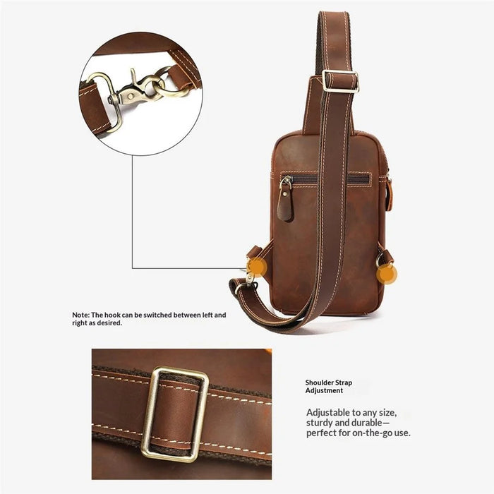 X9270 Chest Bag Vintage Crazy Horse Genuine Cow Leather Shoulder Bag for Travel Daily - Coffee - 5
