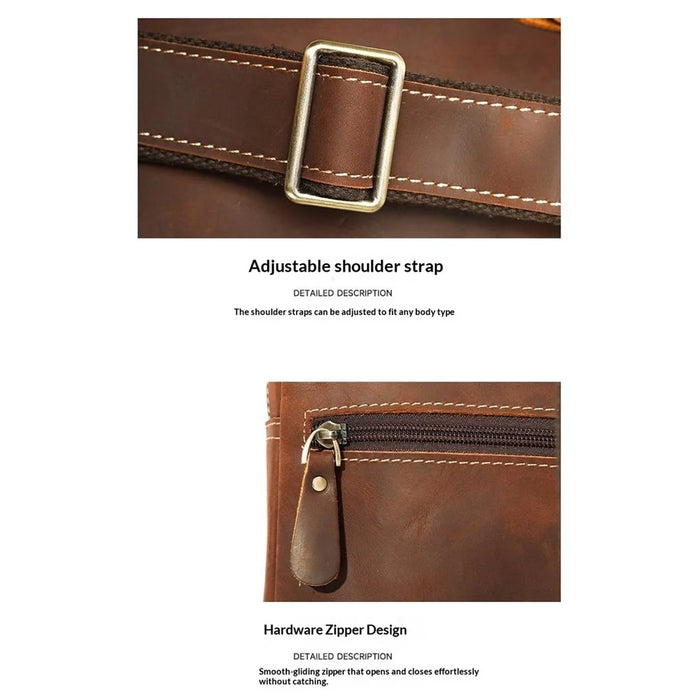 X9270 Chest Bag Vintage Crazy Horse Genuine Cow Leather Shoulder Bag for Travel Daily - Coffee - 6