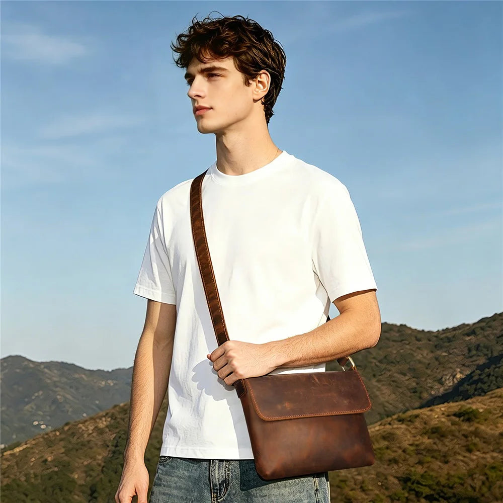 6274 Multifunctional Crossbody Bag Genuine Cow Leather Shoulder Messenger Bag for Commuting Outdoor Travel - Coffee / Horizontal Style - 2