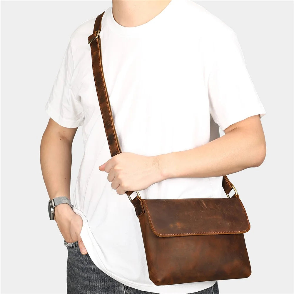 6274 Multifunctional Crossbody Bag Genuine Cow Leather Shoulder Messenger Bag for Commuting Outdoor Travel - Coffee / Horizontal Style - 3