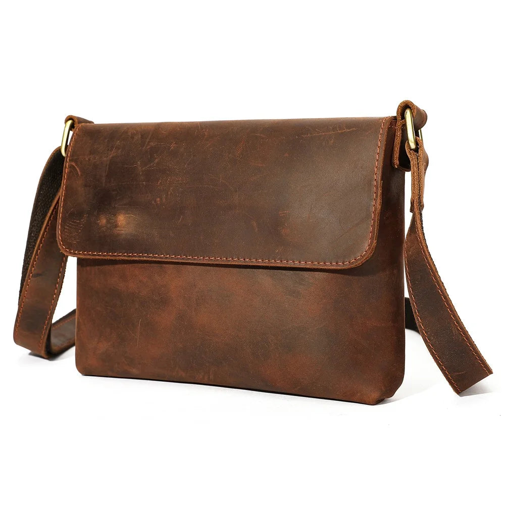6274 Multifunctional Crossbody Bag Genuine Cow Leather Shoulder Messenger Bag for Commuting Outdoor Travel - Coffee / Horizontal Style - 6