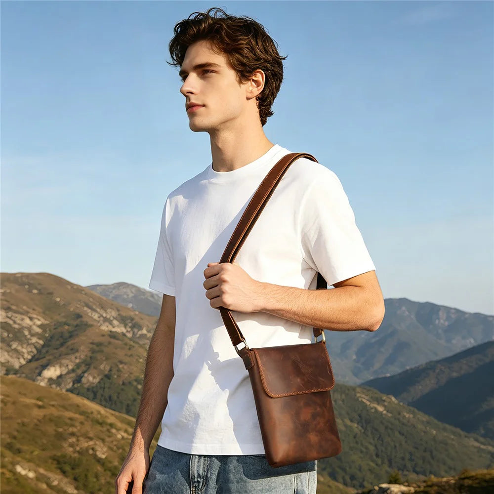 6274 Crossbody Bag Men Genuine Cow Leather Messenger Bag Shoulder Bag for Commuter Outdoor - Coffee / Vertical Style, Size L - 2