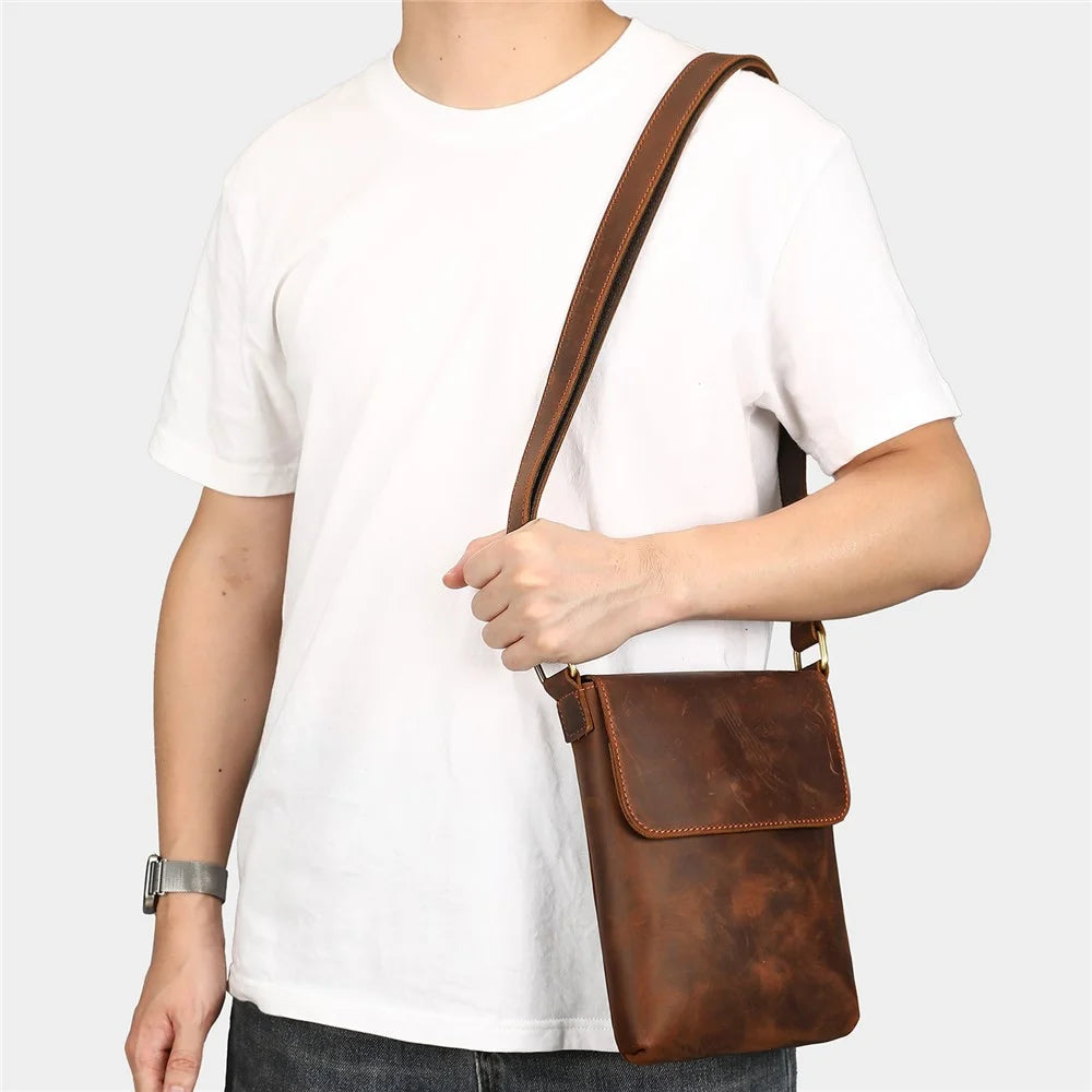 6274 Crossbody Bag Men Genuine Cow Leather Messenger Bag Shoulder Bag for Commuter Outdoor - Coffee / Vertical Style, Size L - 3