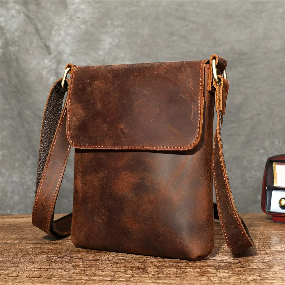 6274 Crossbody Bag Men Genuine Cow Leather Messenger Bag Shoulder Bag for Commuter Outdoor - Coffee / Vertical Style, Size L - 4
