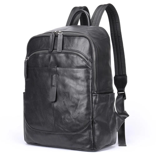 9197 Business Casual Backpack for 14 inch Laptop Genuine Cow Leather Multiple Compartments Computer Work Bag - Black - 1
