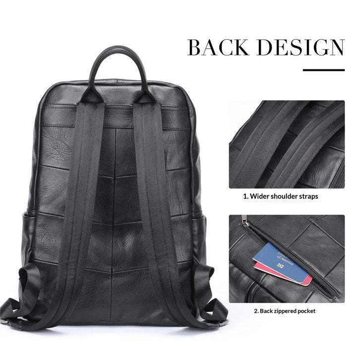 9197 Business Casual Backpack for 14 inch Laptop Genuine Cow Leather Multiple Compartments Computer Work Bag - Black - 4