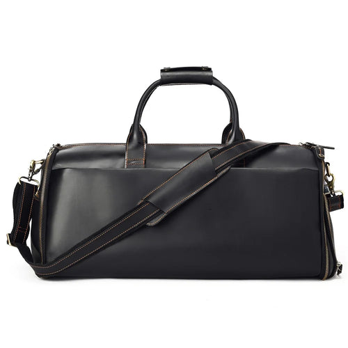 4026 Duffel Bag Genuine Cow Leather Travel Bag Large Capacity Sports Gym Bag with Shoulder Strap - Black - 1