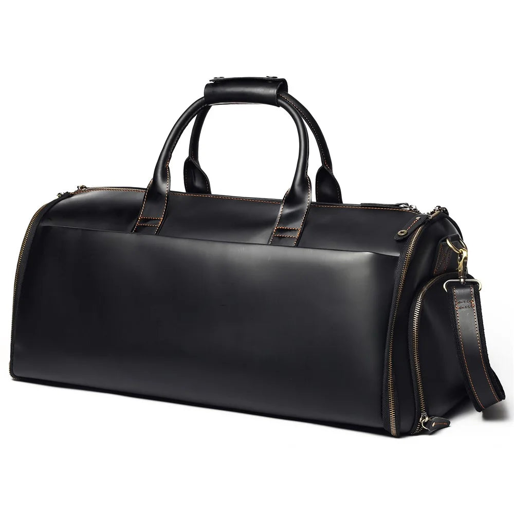 4026 Duffel Bag Genuine Cow Leather Travel Bag Large Capacity Sports Gym Bag with Shoulder Strap - Black - 2
