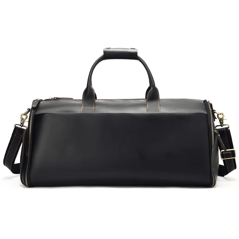 4026 Duffel Bag Genuine Cow Leather Travel Bag Large Capacity Sports Gym Bag with Shoulder Strap - Black - 3