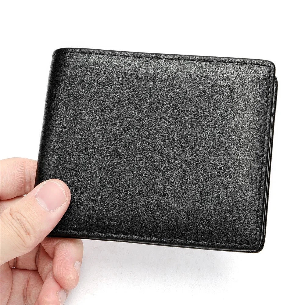 7444 Men's Slim Wallet Genuine Cow Leather Bifold Minimalist Purses Card Holder for Business Travel - Black - 3