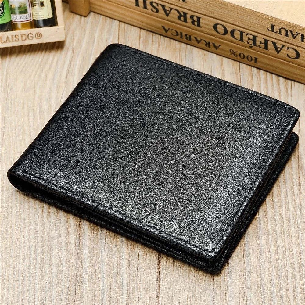 7444 Men's Slim Wallet Genuine Cow Leather Bifold Minimalist Purses Card Holder for Business Travel - Black - 4
