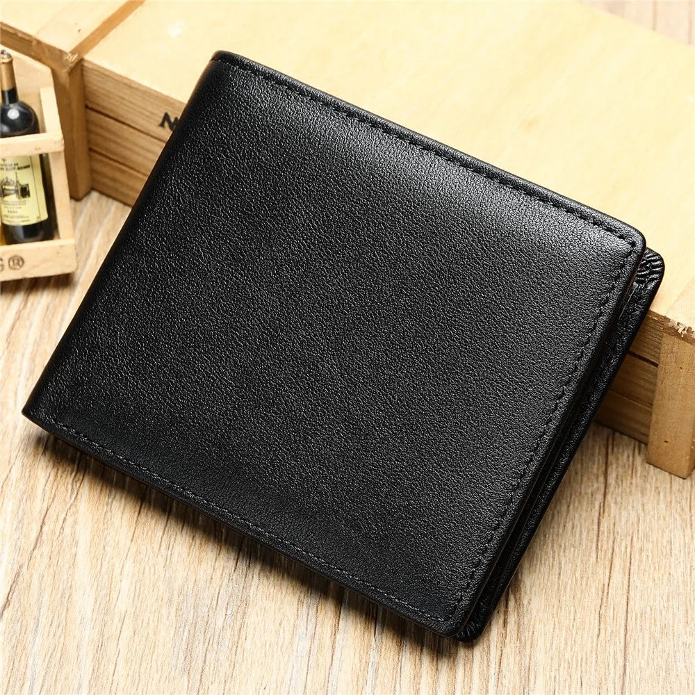 7444 Men's Slim Wallet Genuine Cow Leather Bifold Minimalist Purses Card Holder for Business Travel - Black - 5