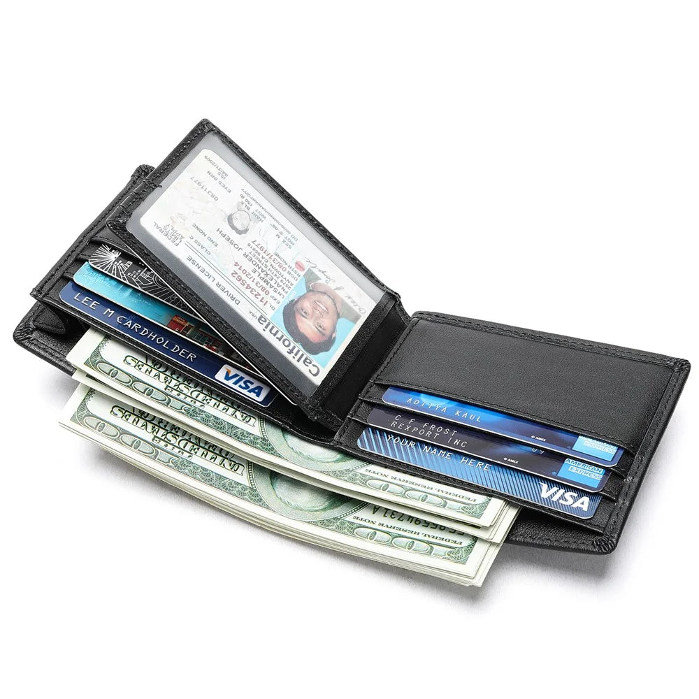 7444 Men's Slim Wallet Genuine Cow Leather Bifold Minimalist Purses Card Holder for Business Travel - Black - 6