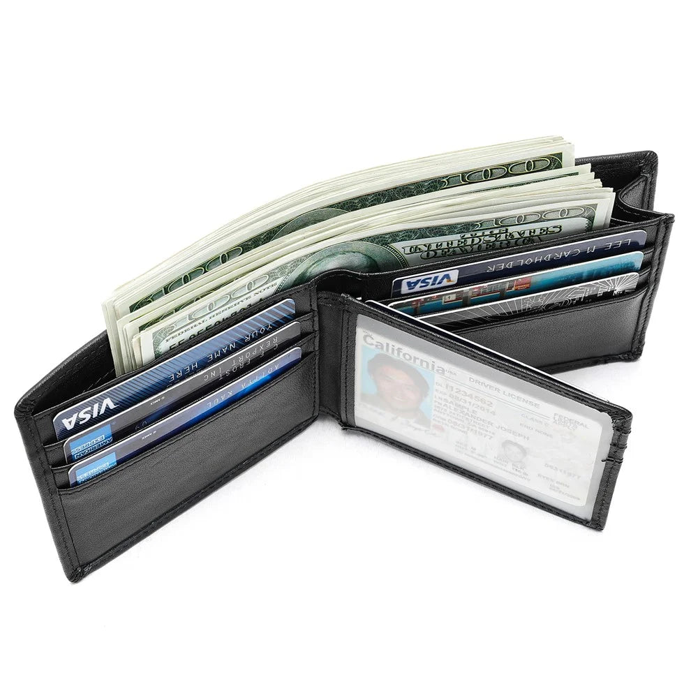 7444 Men's Slim Wallet Genuine Cow Leather Bifold Minimalist Purses Card Holder for Business Travel - Black - 7