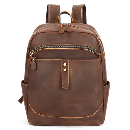2360 Genuine Cow Leather Backpack for 15 inch Laptop Business Travel Bag with Multi-compartment - Coffee - 1