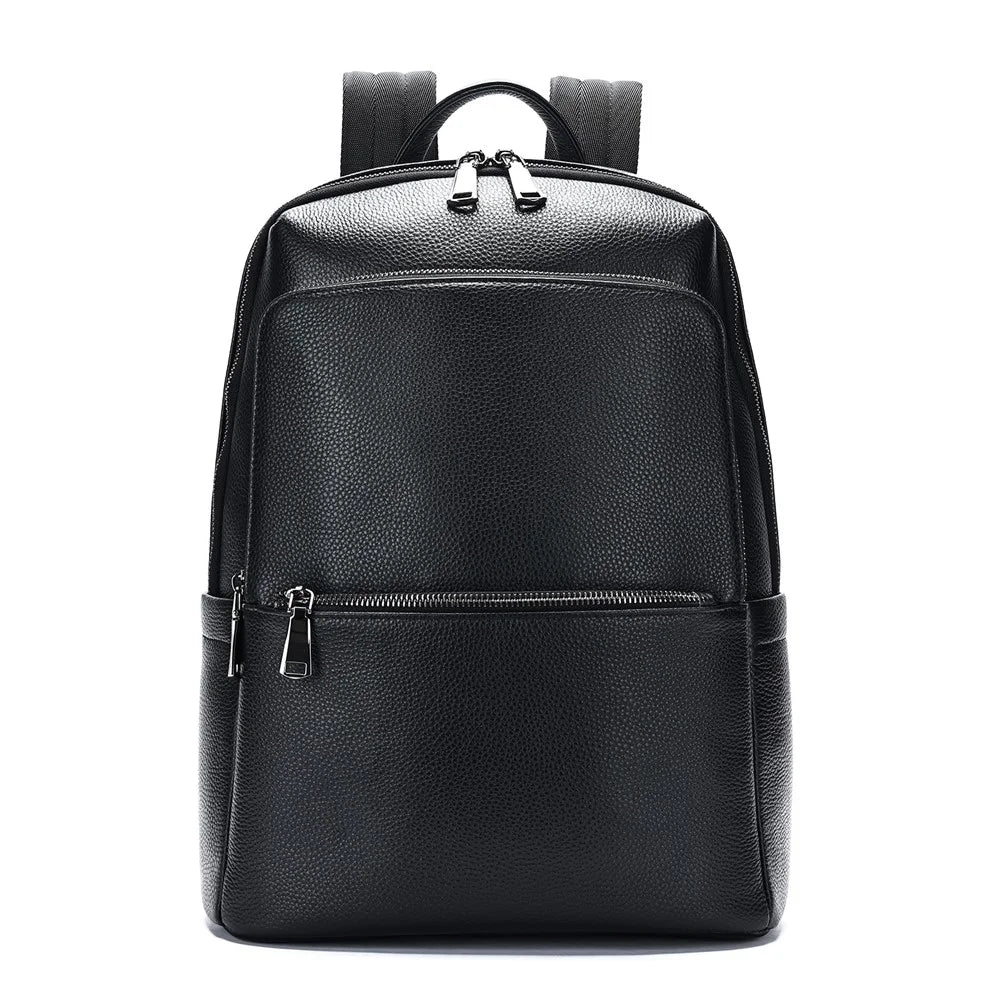 2452 Business Casual Backpack Genuine Cow Leather Laptop Bag Daypack for School Work Travel - Black - 2