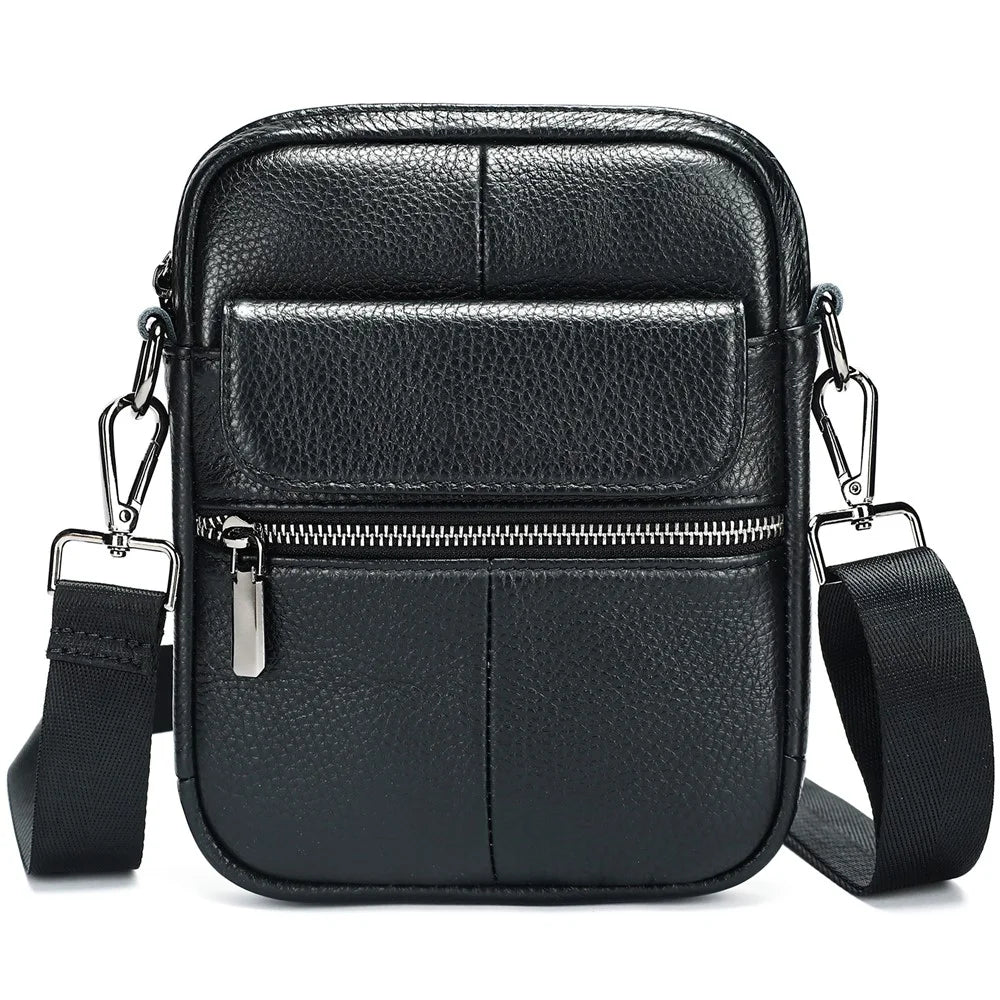 7350 Casual Crossbody Bag Genuine Cow Leather Shoulder Bag with Adjustable Strap for Travel Business - Black Litchi Texture - 1