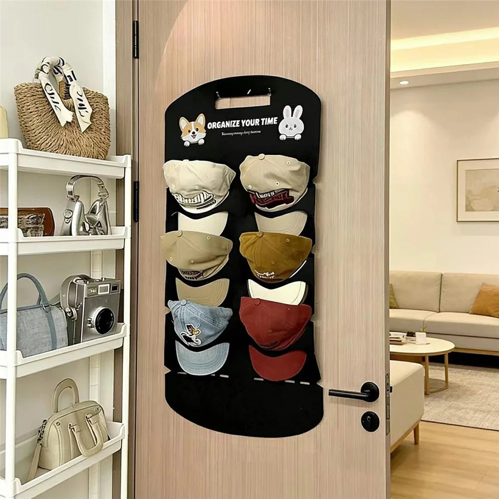 6-Pocket 70x46cm Hat Organizer Storage Hanging Bag Over Door Cap Rack for Baseball Cap - Black - 2
