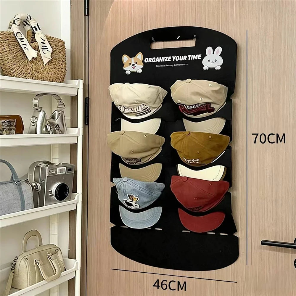 6-Pocket 70x46cm Hat Organizer Storage Hanging Bag Over Door Cap Rack for Baseball Cap - Black - 3