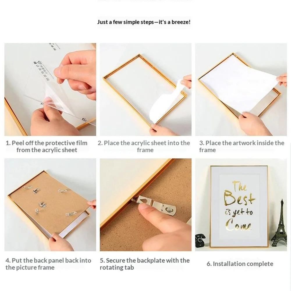 10 Inch 20.3x25.4cm Metal Picture Frame Aluminum Alloy Acrylic Glass Wall Mounted Photo Frame - Gold - 4