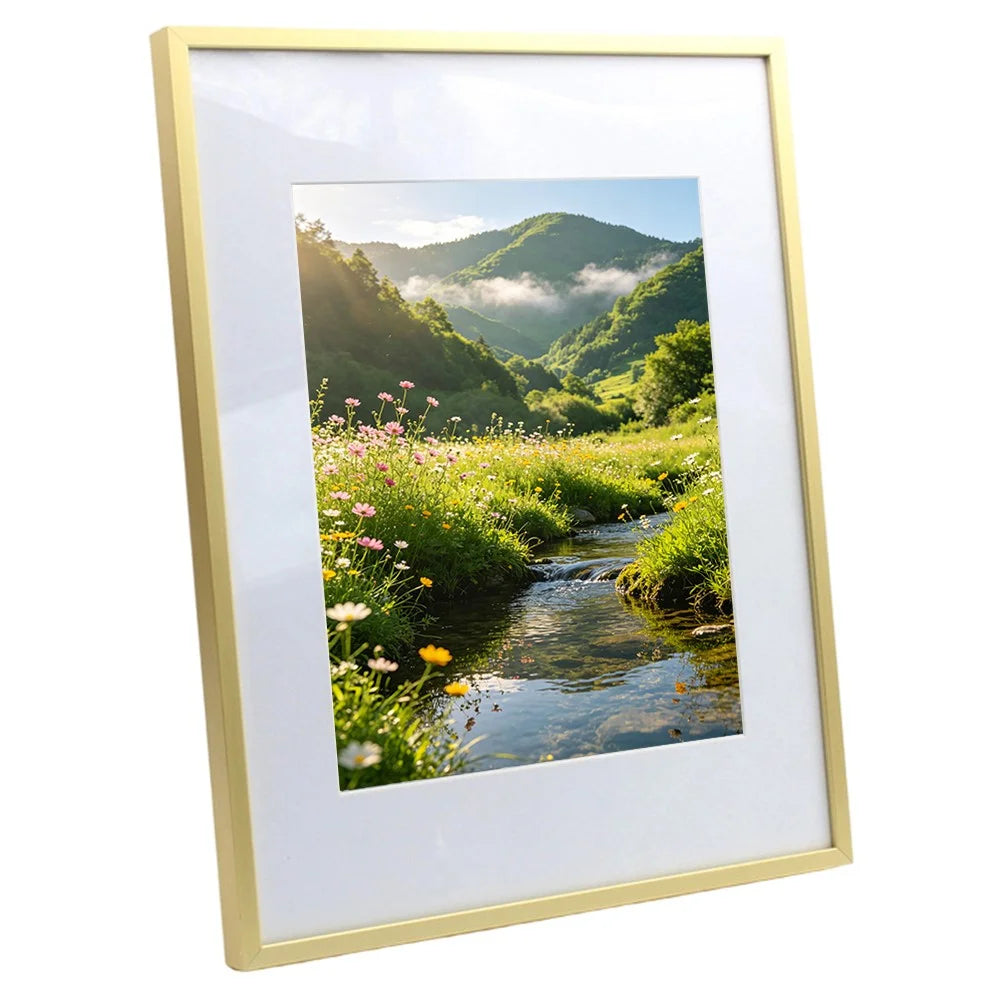 A4 Size 21x29.7cm Metal Picture Frame Aluminum Alloy Acrylic Glass Wall Mounted Photo Frame - Gold - 1