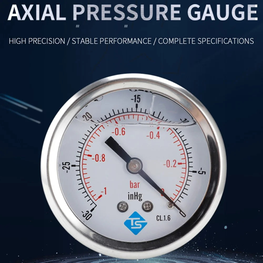 TS-PGGZ60Z4-0bar Axial Mount 68mm Stainless Steel Pressure Meter with Dual Scale for Air Water Oil - 2