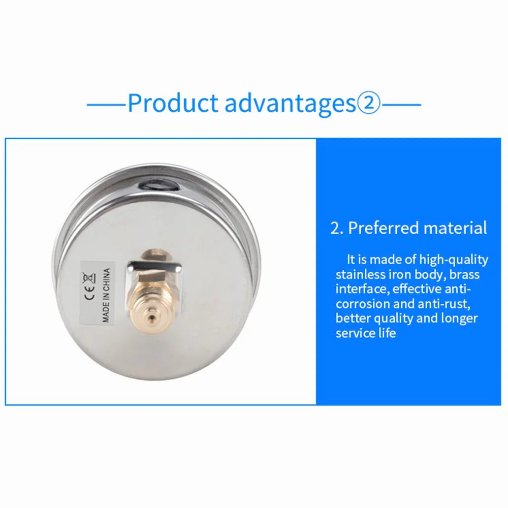 TS-PGGZ60Z4-0bar Axial Mount 68mm Stainless Steel Pressure Meter with Dual Scale for Air Water Oil - 5