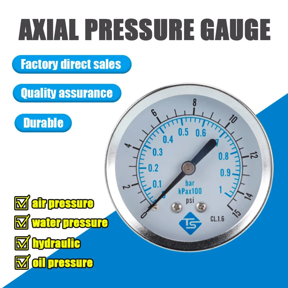 TS-Y60Z4-15psi Axial Mount Pressure Gauge 0-15psi Stainless Steel 1 / 4NPT Pressure Meter for Air Water Oil Hydraulic - 2