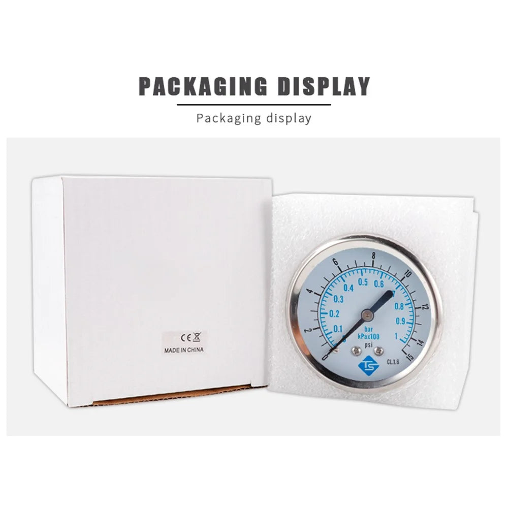 TS-Y60Z4-15psi Axial Mount Pressure Gauge 0-15psi Stainless Steel 1 / 4NPT Pressure Meter for Air Water Oil Hydraulic - 7