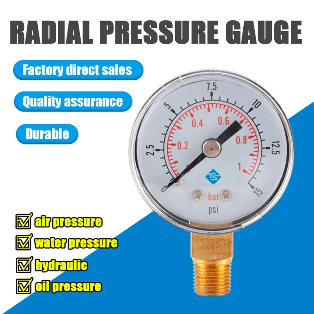 TS-Y408 Series Industrial Radial Pressure Gauge 40mm Stainless Steel Vacuum Gauge with BSPT Thread - TS-Y408-15psi - 2