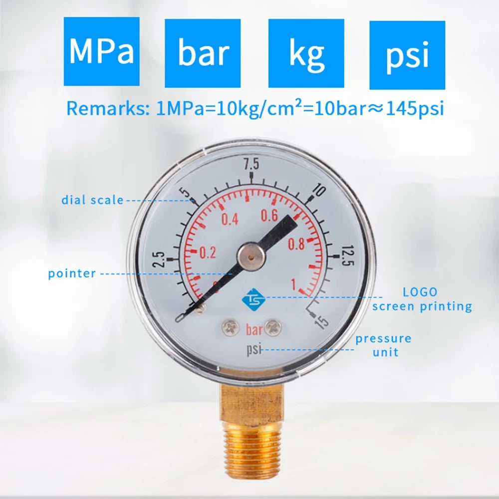 TS-Y408 Series Industrial Radial Pressure Gauge 40mm Stainless Steel Vacuum Gauge with BSPT Thread - TS-Y408-15psi - 3