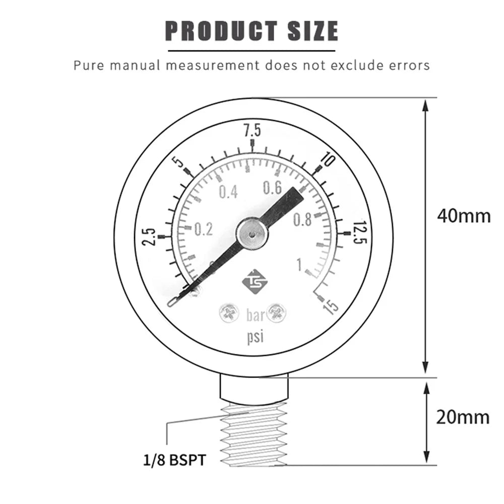 TS-Y408 Series Industrial Radial Pressure Gauge 40mm Stainless Steel Vacuum Gauge with BSPT Thread - TS-Y408-15psi - 5