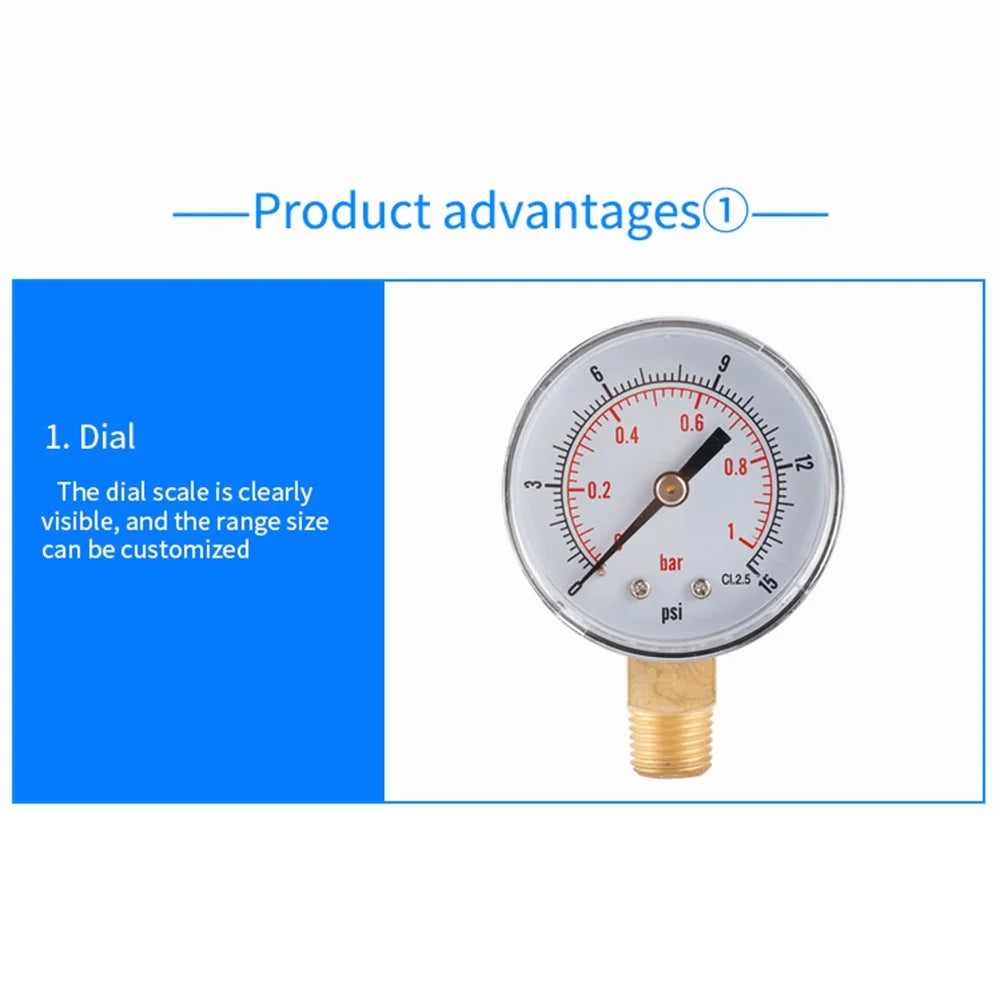 TS-Y504 Series 50mm Radial Pressure Gauge 1 / 4 BSPT Oil Filled Vacuum Gauge for Industrial - TS-Y504-15psi - 4