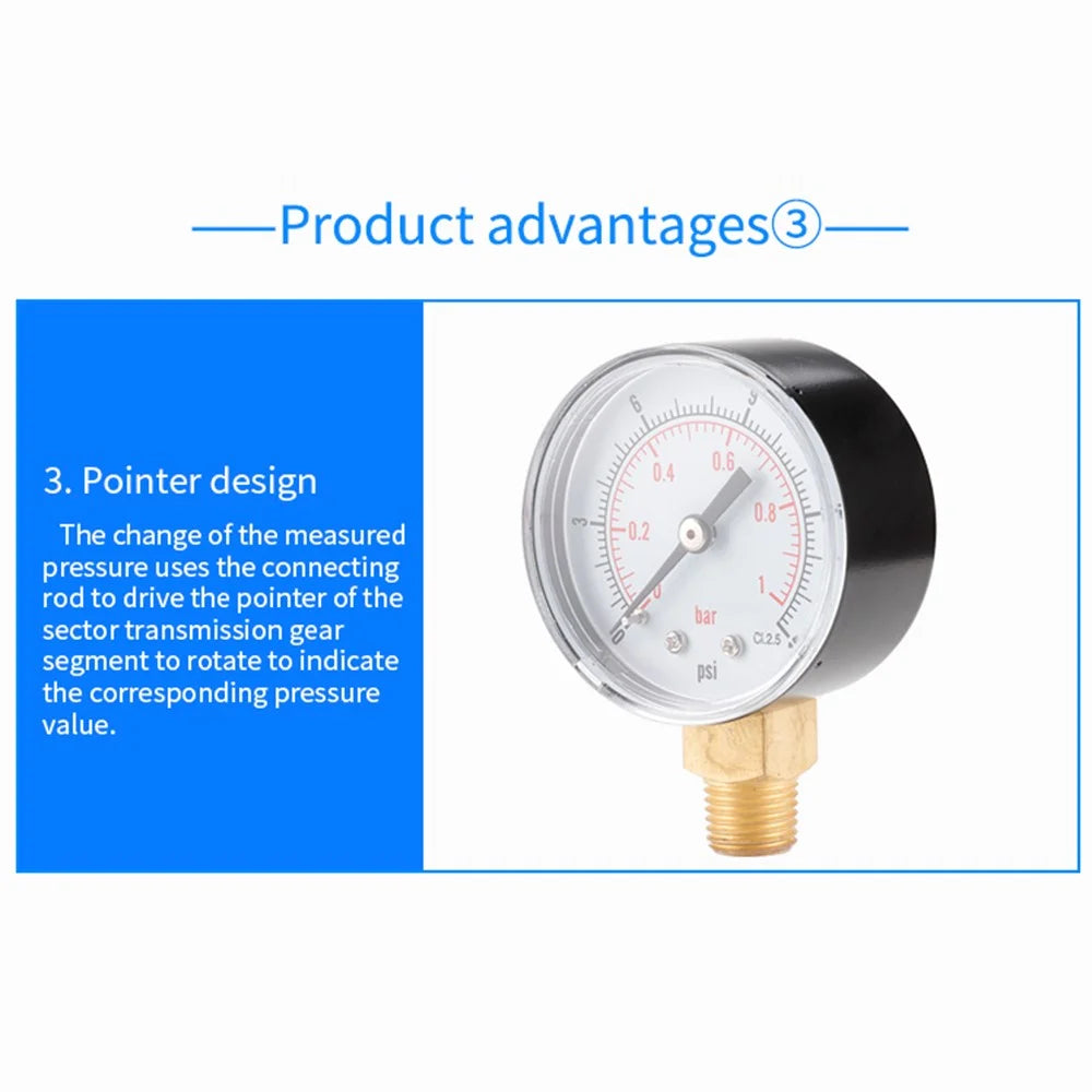 TS-Y504 Series 50mm Radial Pressure Gauge 1 / 4 BSPT Oil Filled Vacuum Gauge for Industrial - TS-Y504-15psi - 6