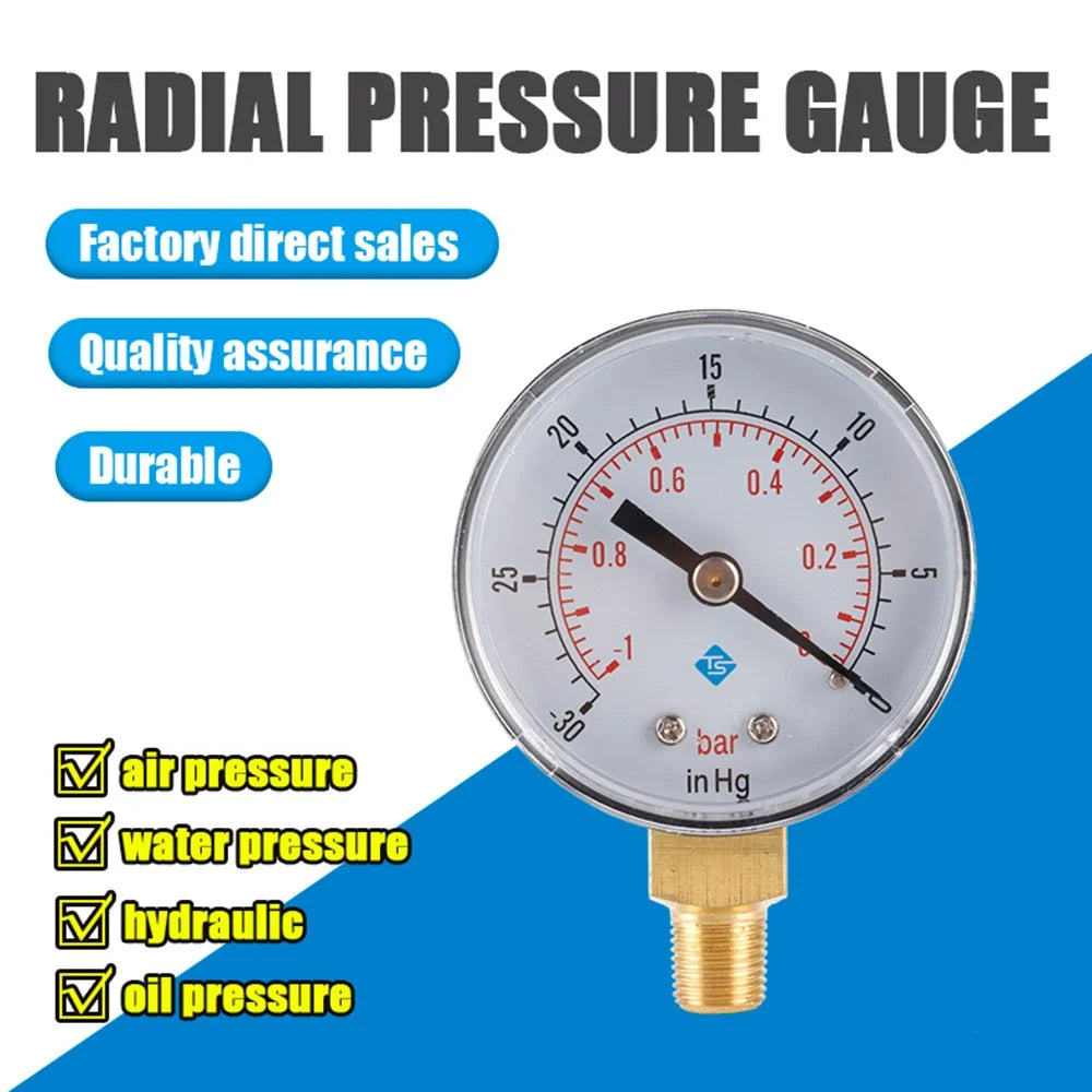 TS-Y50-1-0bar 50mm Dial Radial Pressure Gauge -30-0 Bar Vacuum Negative Pressure Meter with 1 / 8 BSPT Thread for Industrial - 2