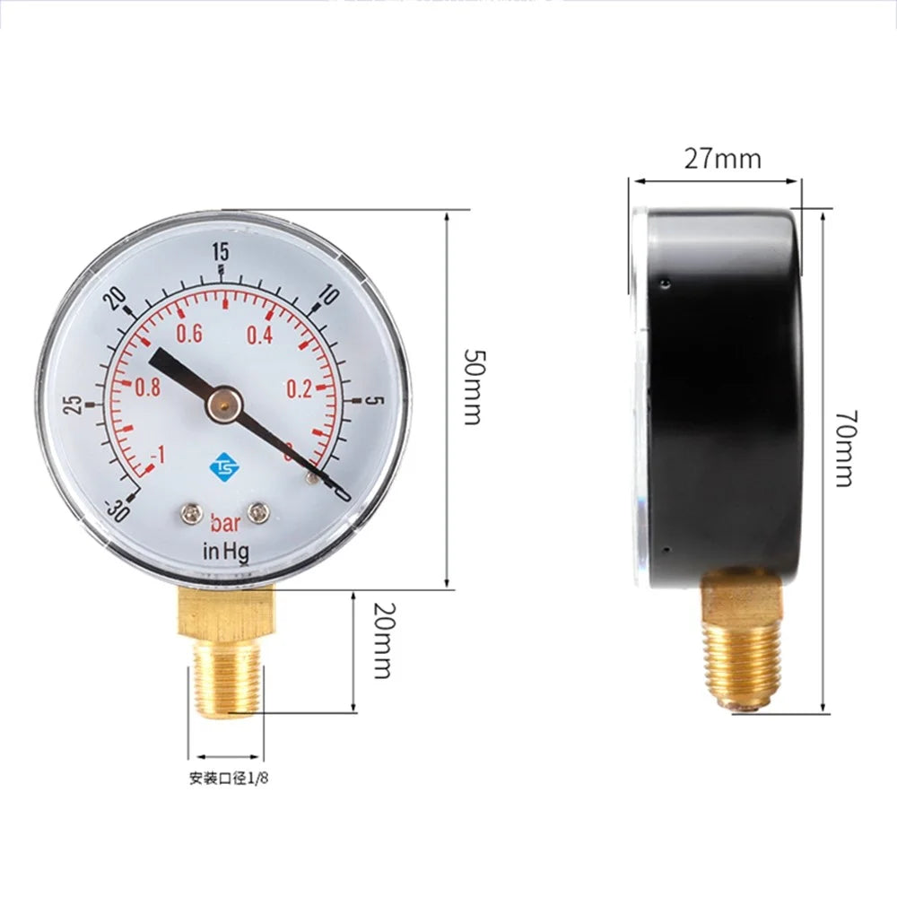 TS-Y50-1-0bar 50mm Dial Radial Pressure Gauge -30-0 Bar Vacuum Negative Pressure Meter with 1 / 8 BSPT Thread for Industrial - 7