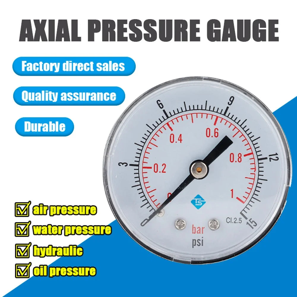 TS-Y50Z8 Series 50mm Axial Pressure Gauge Stainless Steel Air Water Oil Hydraulic Meter for Industrial - TS-Y50Z8-15psi - 2