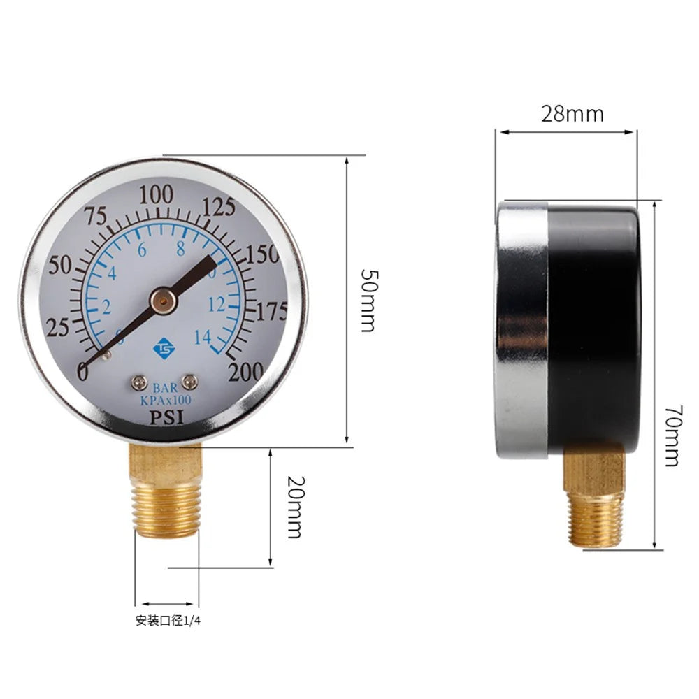 TS-50-14 Pressure Gauge 50mm Dial 0-200 PSI  /  0-14 Bar 1 / 4 NPT Brass Thread for HVAC Refrigeration Water Oil System - 4