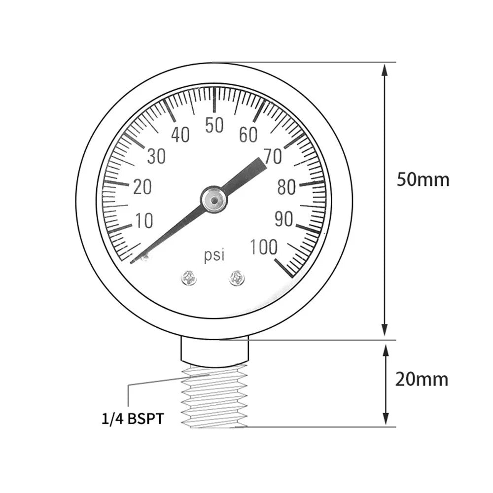 TS-50-100PSI 50mm Pressure Gauge 0-100 PSI Radial Mount 1 / 4 BSPT Thread for Industrial HVAC Oil Water Air - 4
