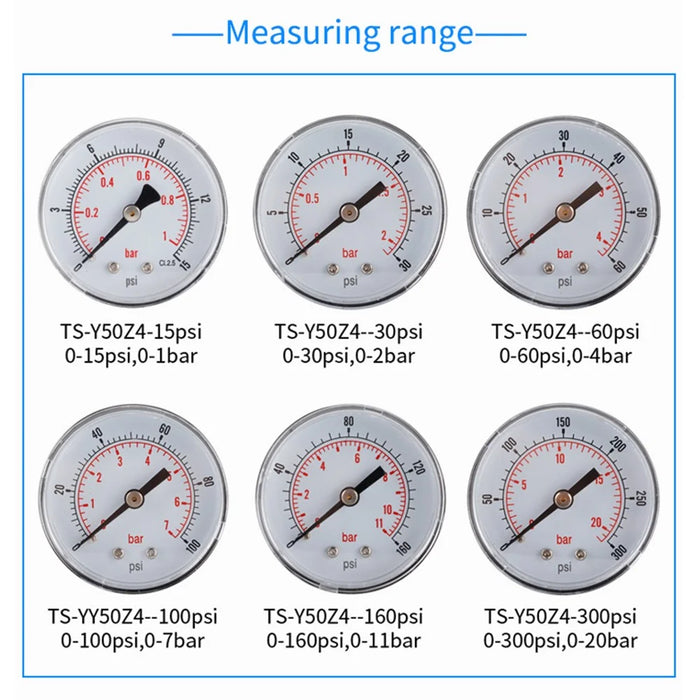TS-Y50Z4 Series 50mm Axial Pressure Gauge High Precision Oil Filled Vacuum for HVAC Industrial - TS-Y50Z4-15psi - 4