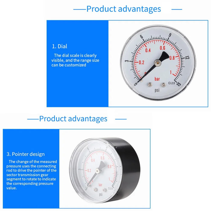 TS-Y50Z4 Series 50mm Axial Pressure Gauge High Precision Oil Filled Vacuum for HVAC Industrial - TS-Y50Z4-15psi - 5