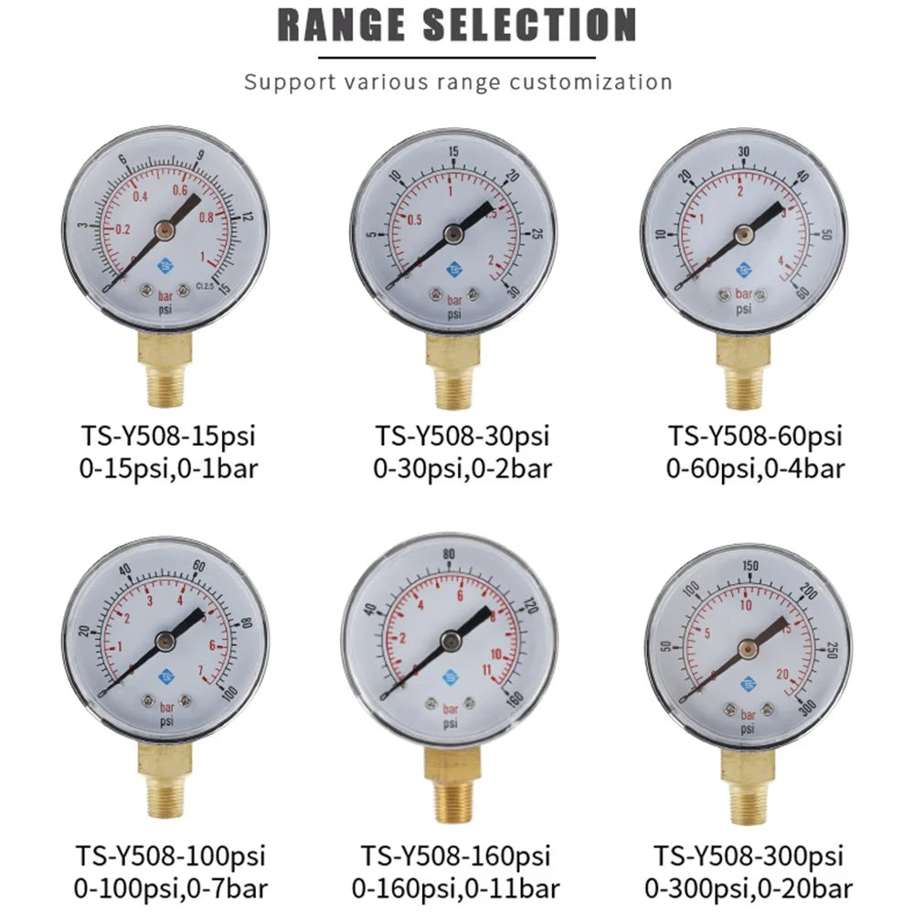 TS-Y508 Series Radial Pressure Gauge 50mm Dial 1 / 8 BSPT Thread for Air Water Hydraulic Oil Pressure - TS-Y508-15psi - 2