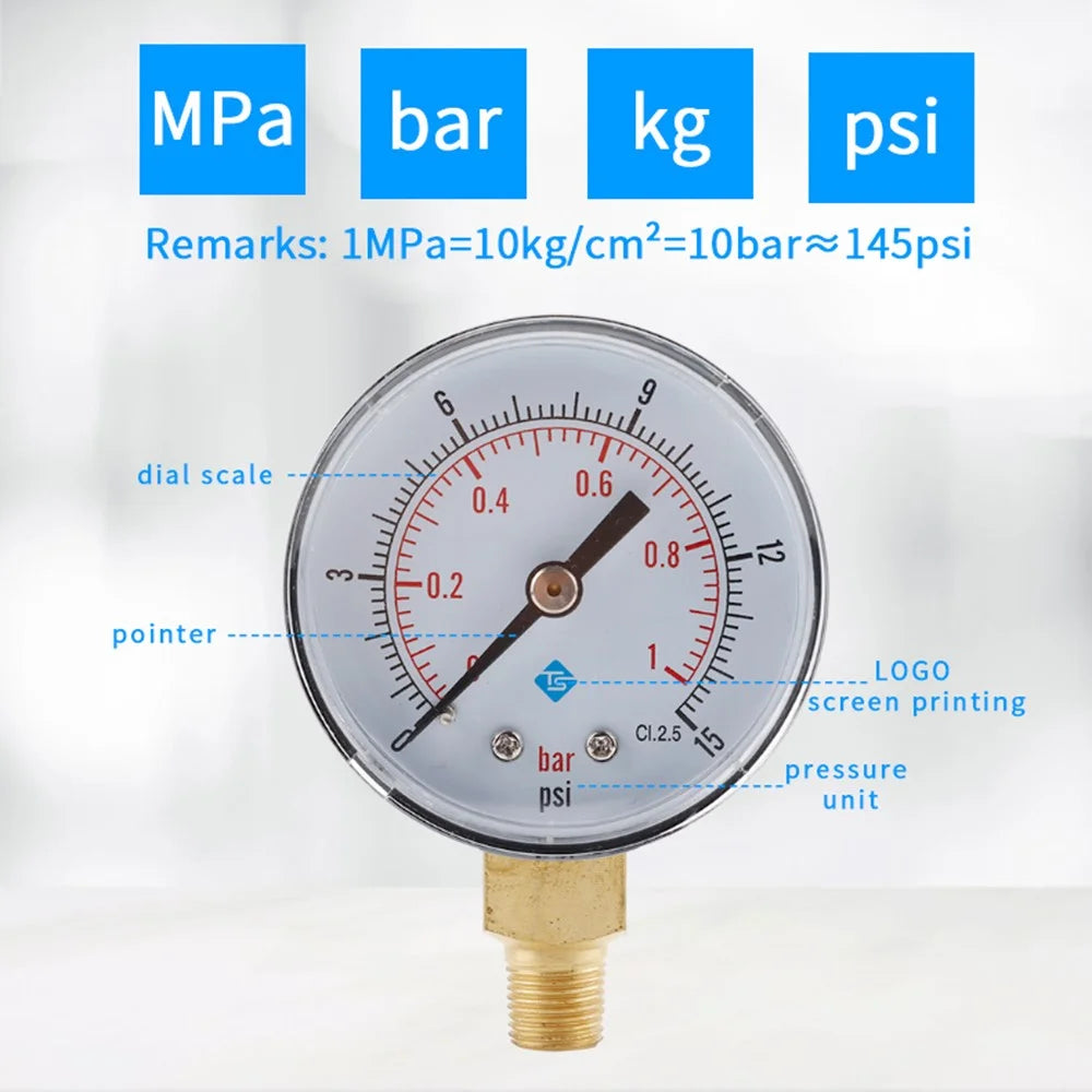 TS-Y508 Series Radial Pressure Gauge 50mm Dial 1 / 8 BSPT Thread for Air Water Hydraulic Oil Pressure - TS-Y508-15psi - 3