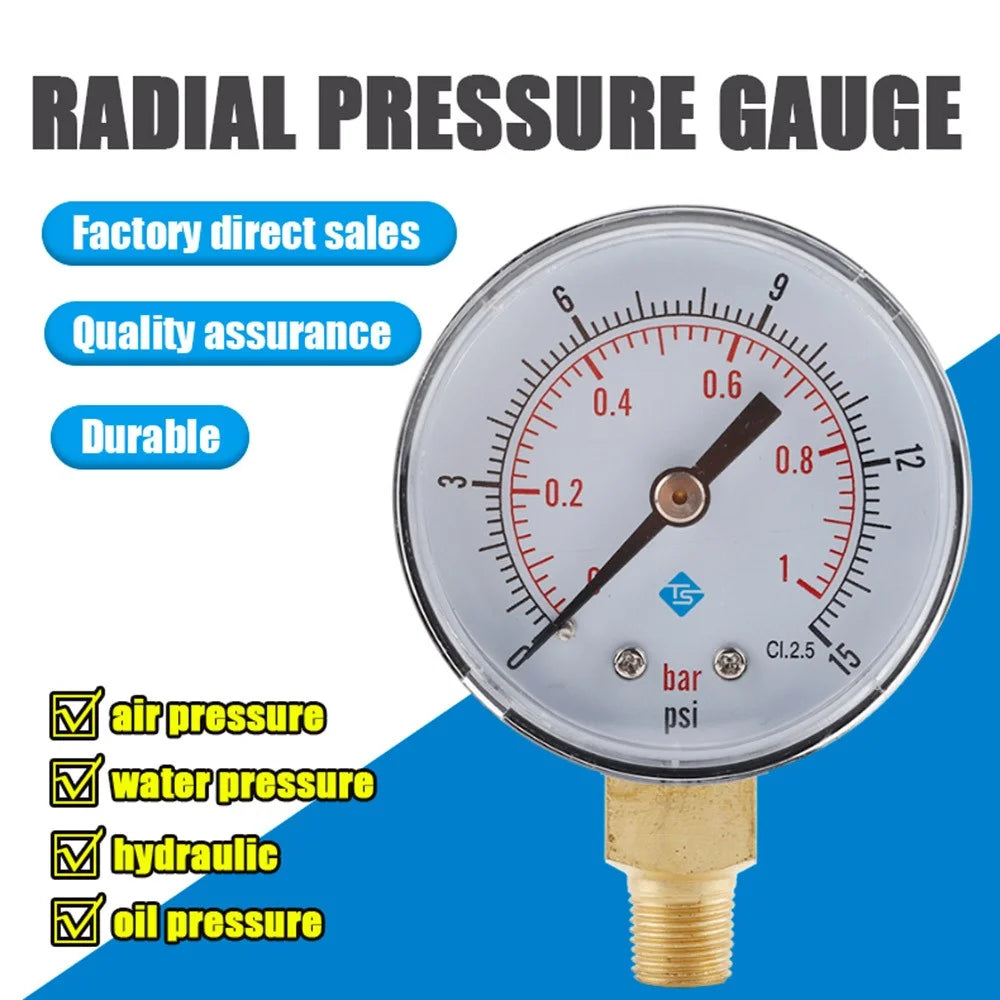 TS-Y508 Series Radial Pressure Gauge 50mm Dial 1 / 8 BSPT Thread for Air Water Hydraulic Oil Pressure - TS-Y508-15psi - 5