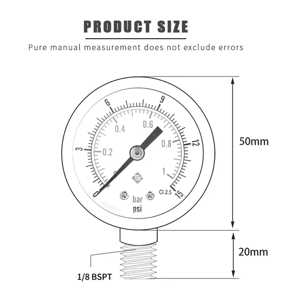 TS-Y508 Series Radial Pressure Gauge 50mm Dial 1 / 8 BSPT Thread for Air Water Hydraulic Oil Pressure - TS-Y508-15psi - 6