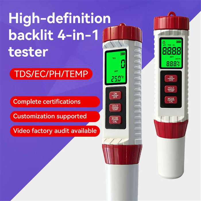 MF-X41 4 in 1 Water Quality Tester PH TDS EC Temperature Digital Meter for Pool Aquarium - 4