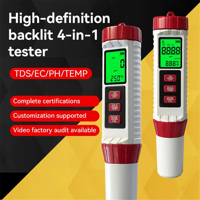 MF-X41 4 in 1 Water Quality Tester PH TDS EC Temperature Digital Meter for Pool Aquarium - 7
